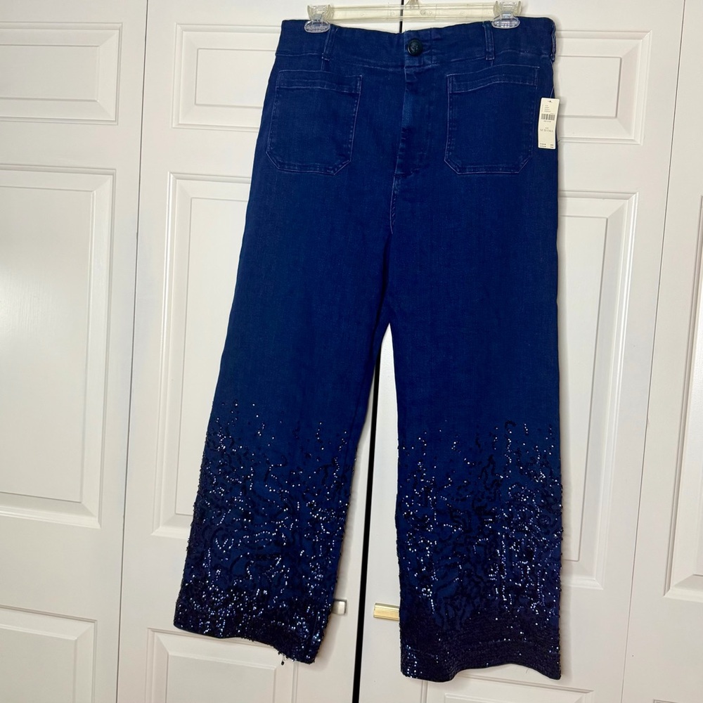Anthropologie Maeve The Colette 33T Sequin Wide Leg Jeans NWT $158